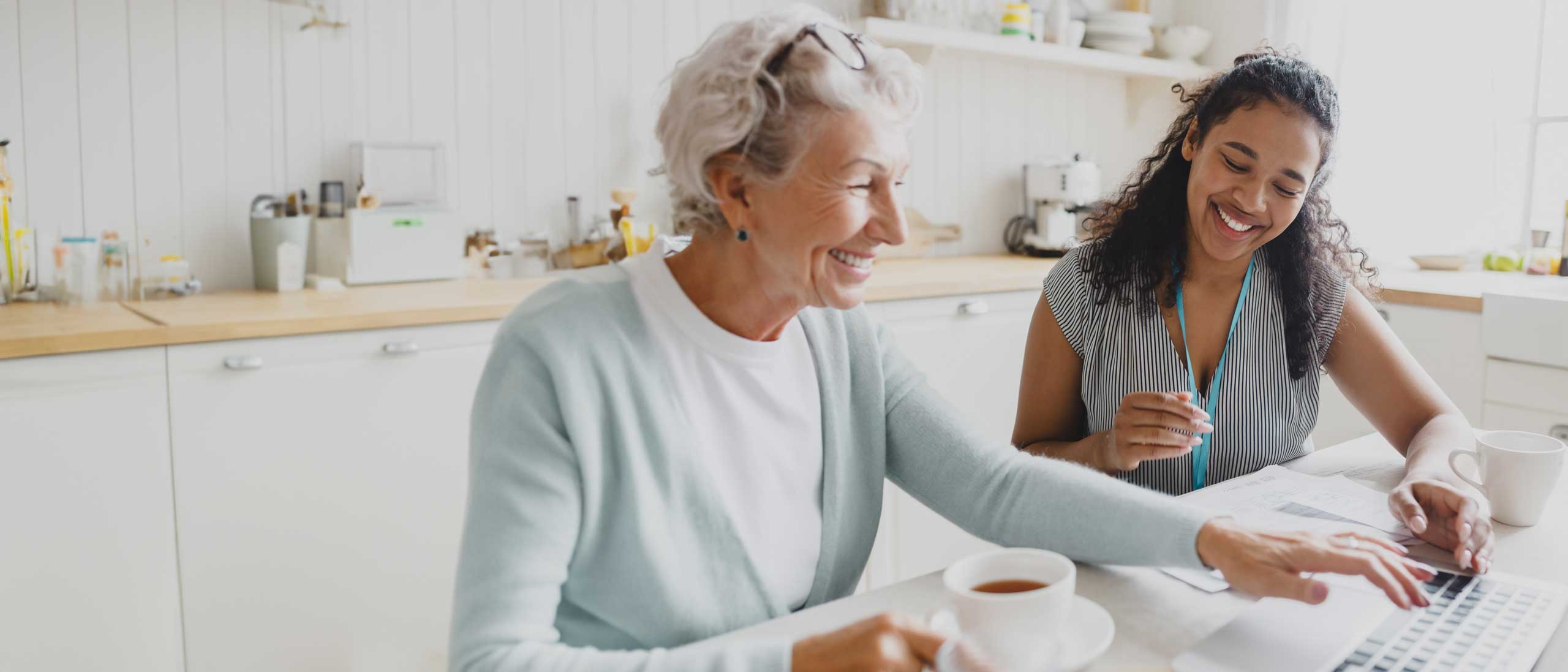Companion and elderly client at a computer